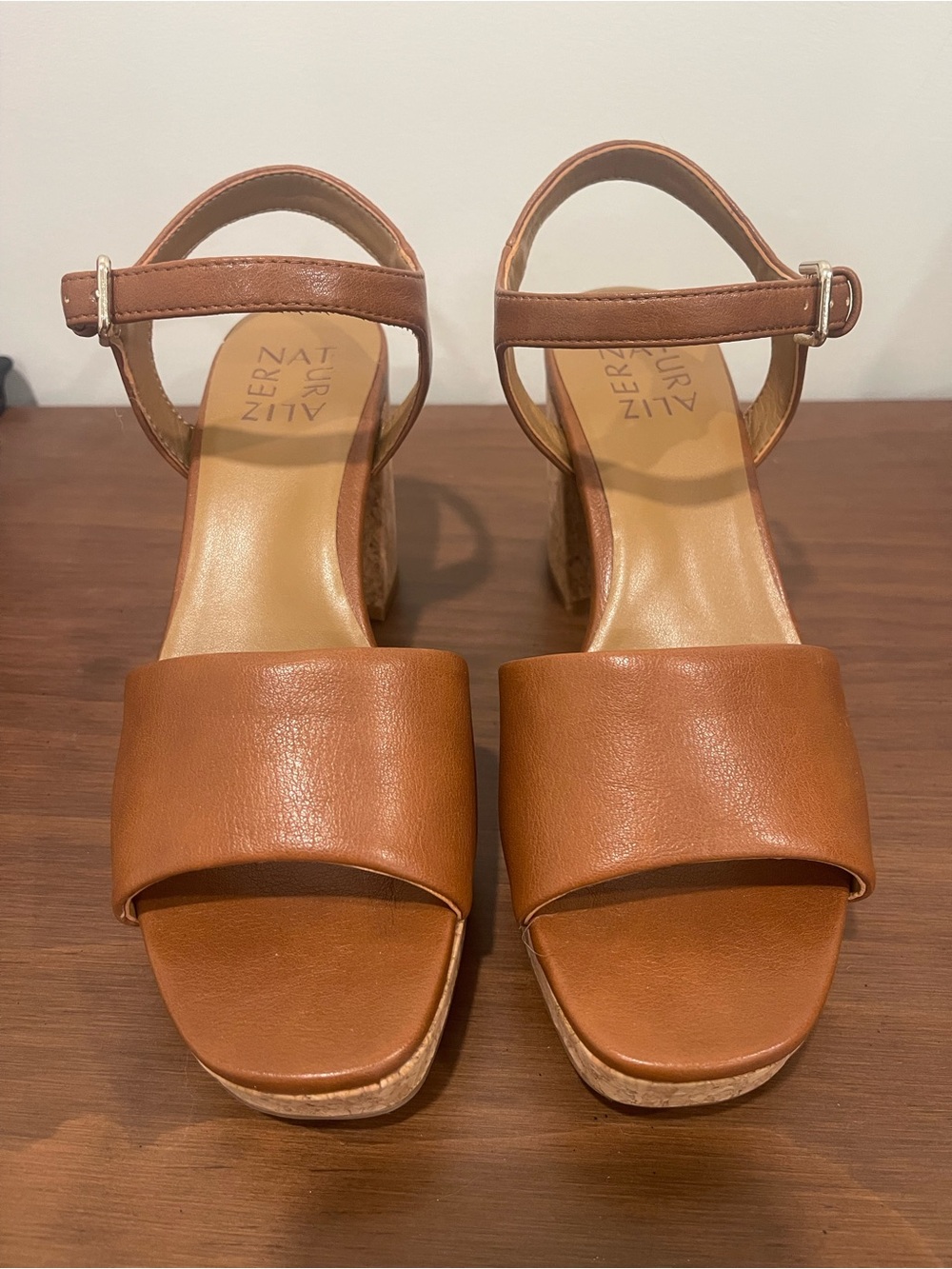 Naturalizer Women's Brown Leather Ankle-Strap Platform Sandals